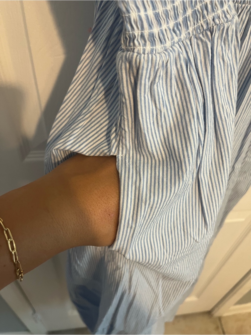Time and Tru Light Blue Smocked Sundress with Stripes - Picture 8 of 9
